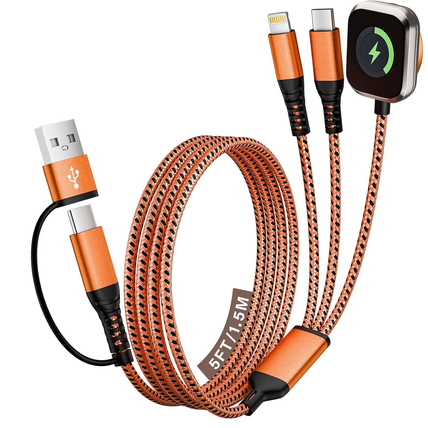 Cruise Travel Essentials 2026, Multi Charging Cable Cord for iWatch Charger | 3 in 2 USB A/C Cable to iPhone 17 Charger/iWatch Charger/IP, Multi Charger Cable for iWatch Series & iPhone17-8/iPad Blue-5FT