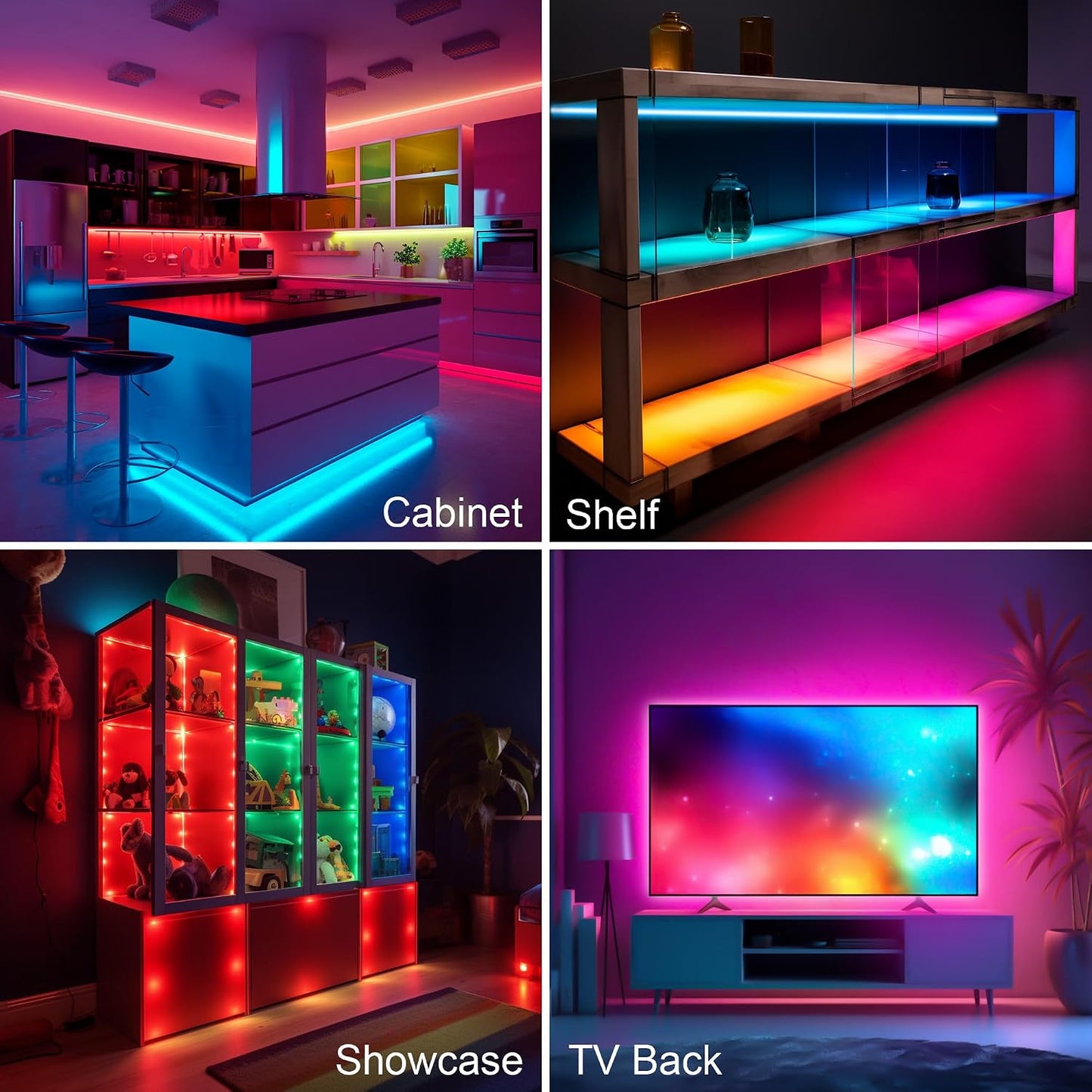 LAFULIT 8 Pack RGB Under Cabinet Lights with App and Remote Control | Music-Sync Color-Changing Plug-In LED Strip Lights for Cabinets, Counters, Shelves and Bookcases, 13 ft