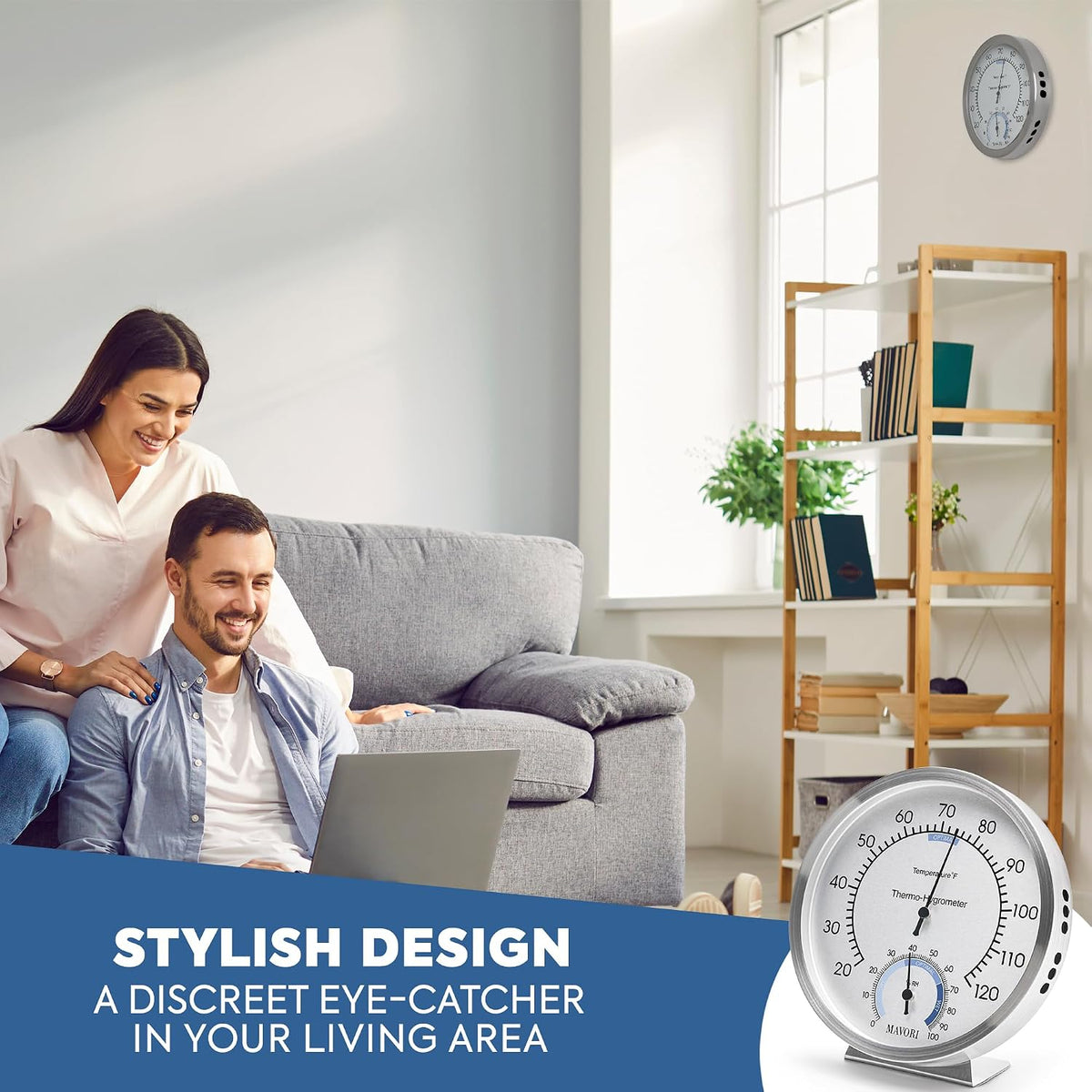 Analog Thermometer – Hygrometer – Thermometer for Indoor – Premium Stainless Steel Temperature Gauge Indicator – Battery Free Operated Temperature and Humidity Monitor – High Accuracy - Ø 12.5