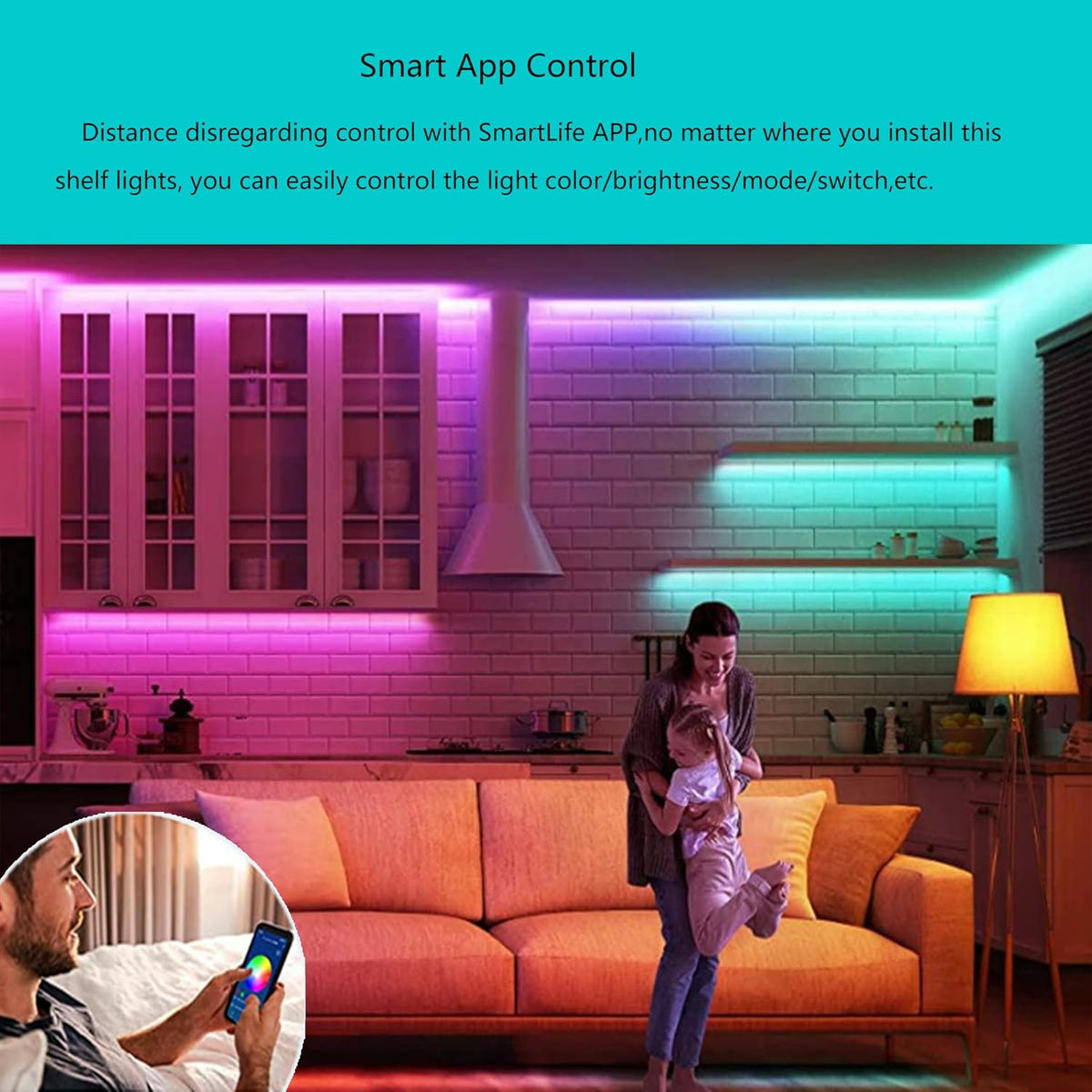 LAMPAOUS Smart LED Under Cabinet Lights, RGBW 6-Bar Kit