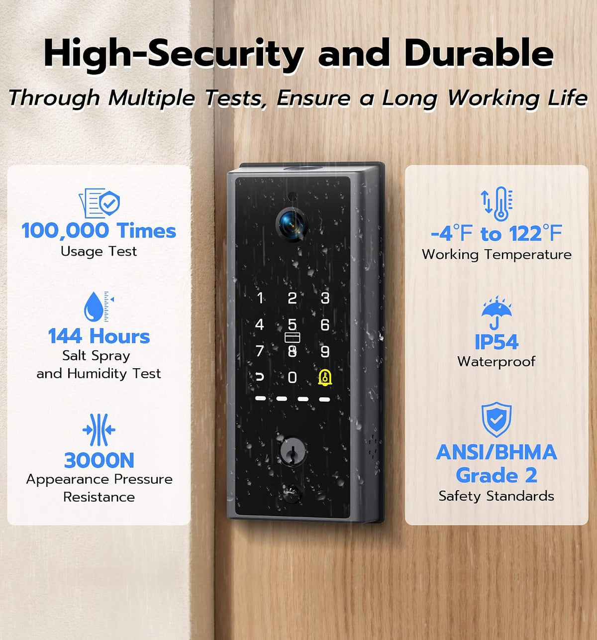 Anweller MD2 Smart Deadbolt Lock with Camera, Fingerprint Keyless Entry Door Lock for Front Door, Built-in WiFi, 10000mAh Battery, Door Sensor, Code Keypad, RFID Card, App Remote Control