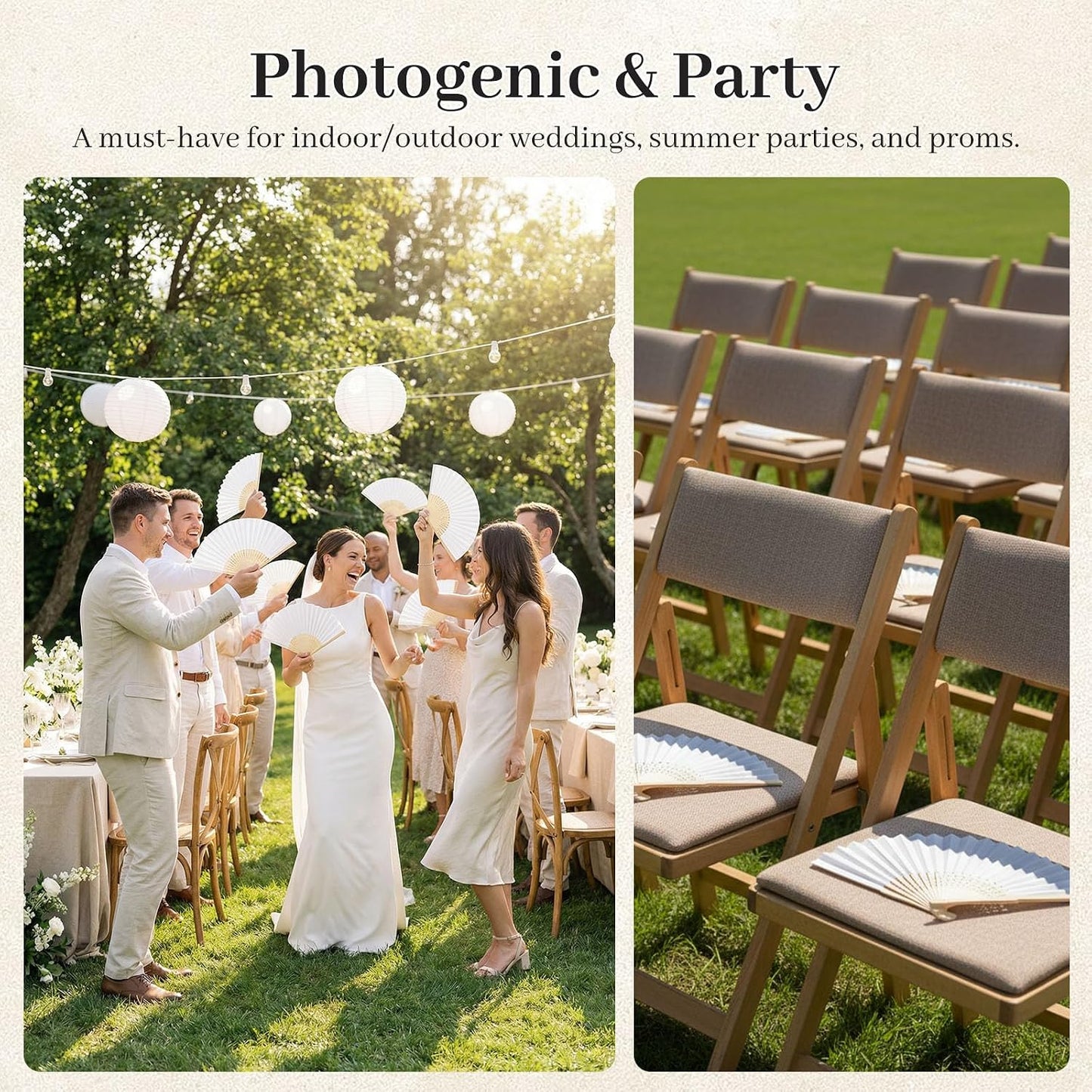 JOHOUSE 12 PCS White Paper Fans Handheld, 8.3 Inch Foldable Hand Fan | Folding Fans Handheld for Women, Wedding Guests, Bridal & Baby Shower Favors, Birthday Party Decorations