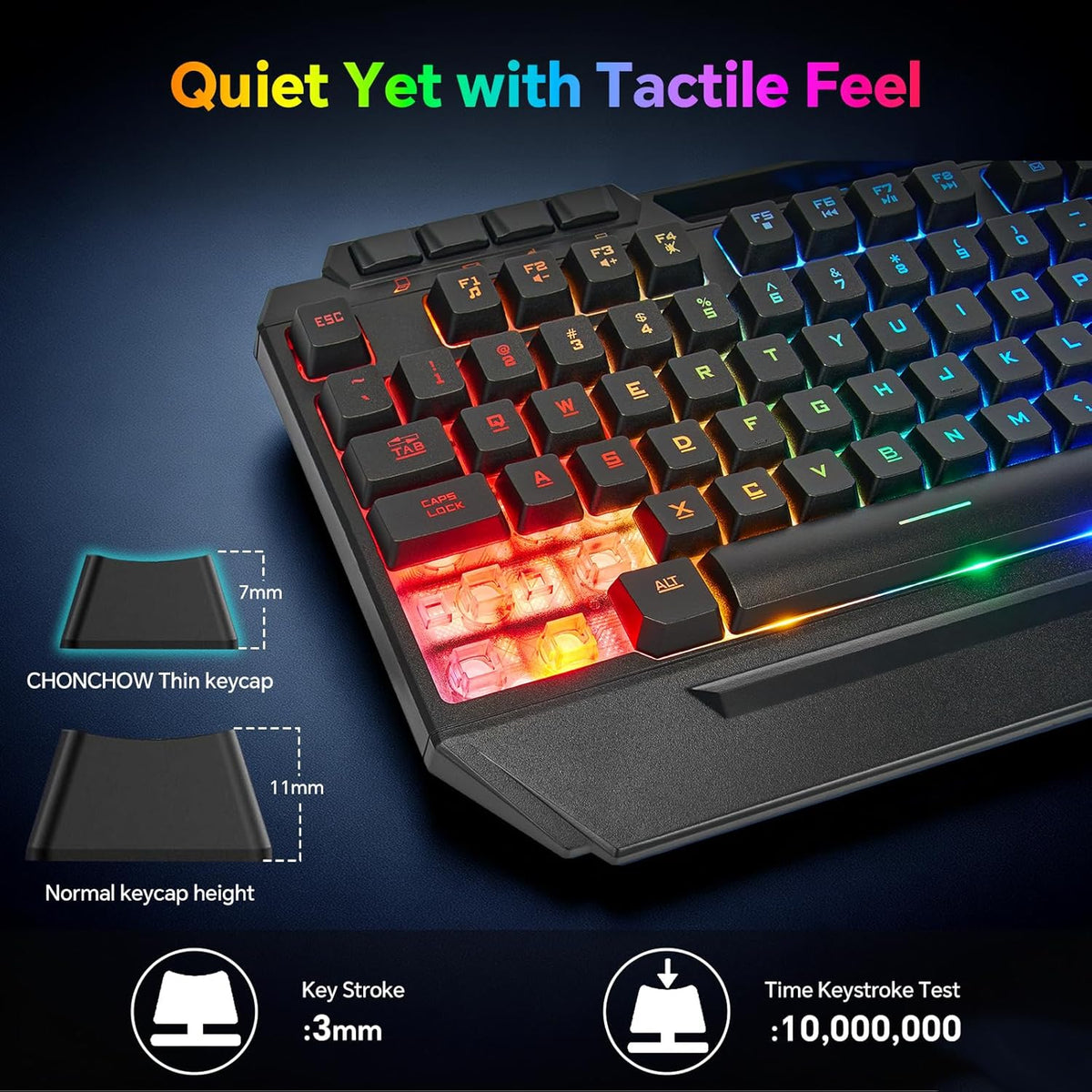 CHONCHOW Gaming Keyboard and Mouse Combo, Wired RGB Set for PC PS4 PS5 Xbox | Phone Holder, Ergo Wrist Rest, Full Size, Anti-Ghosting, USB Silent Light Up Keyboard, 7D 7200DPI Gaming Mouse, Mouse Pad