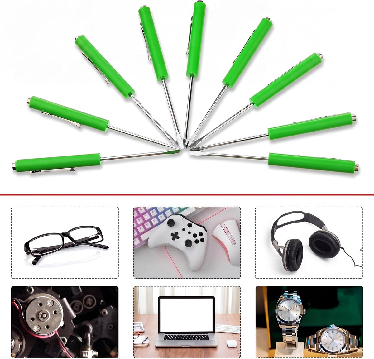 Honoson 10 Pcs Pocket Screwdriver Magnetic Mini Slotted Flathead, Green | Small Slotted Tool with Pocket Clip, Single Blade for Electrician Mechanical Work, Portable Mini Set for Quick Repairs