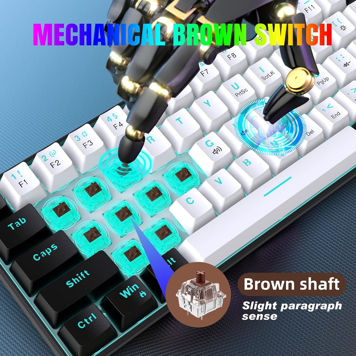 Snpurdiri 60% Mechanical Gaming Keyboard (Black-White, Brown Switches)