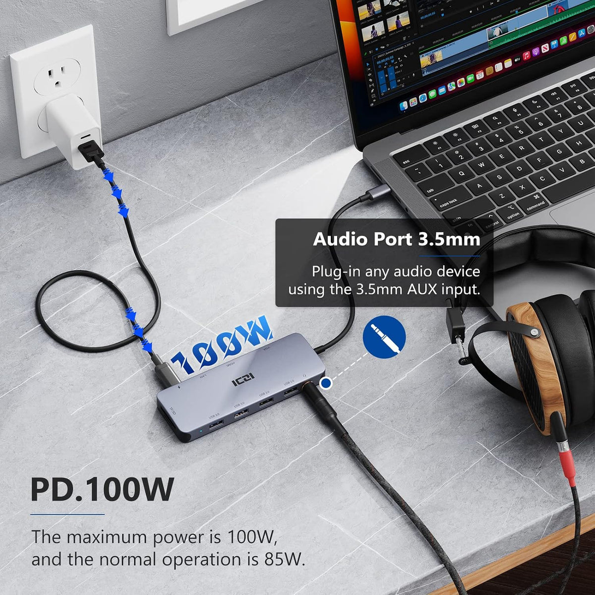 ICZI USB C Hub, 11 in 1 Docking Station Multiport Adapter with 1*HDMI/VGA/Ethernet, SD/TF Card Reader, 4*USB Port, 100W PD and 3.5mm Audio Jack Compatible with MacBook, Dell/HP/Lenovo Laptop, Surface