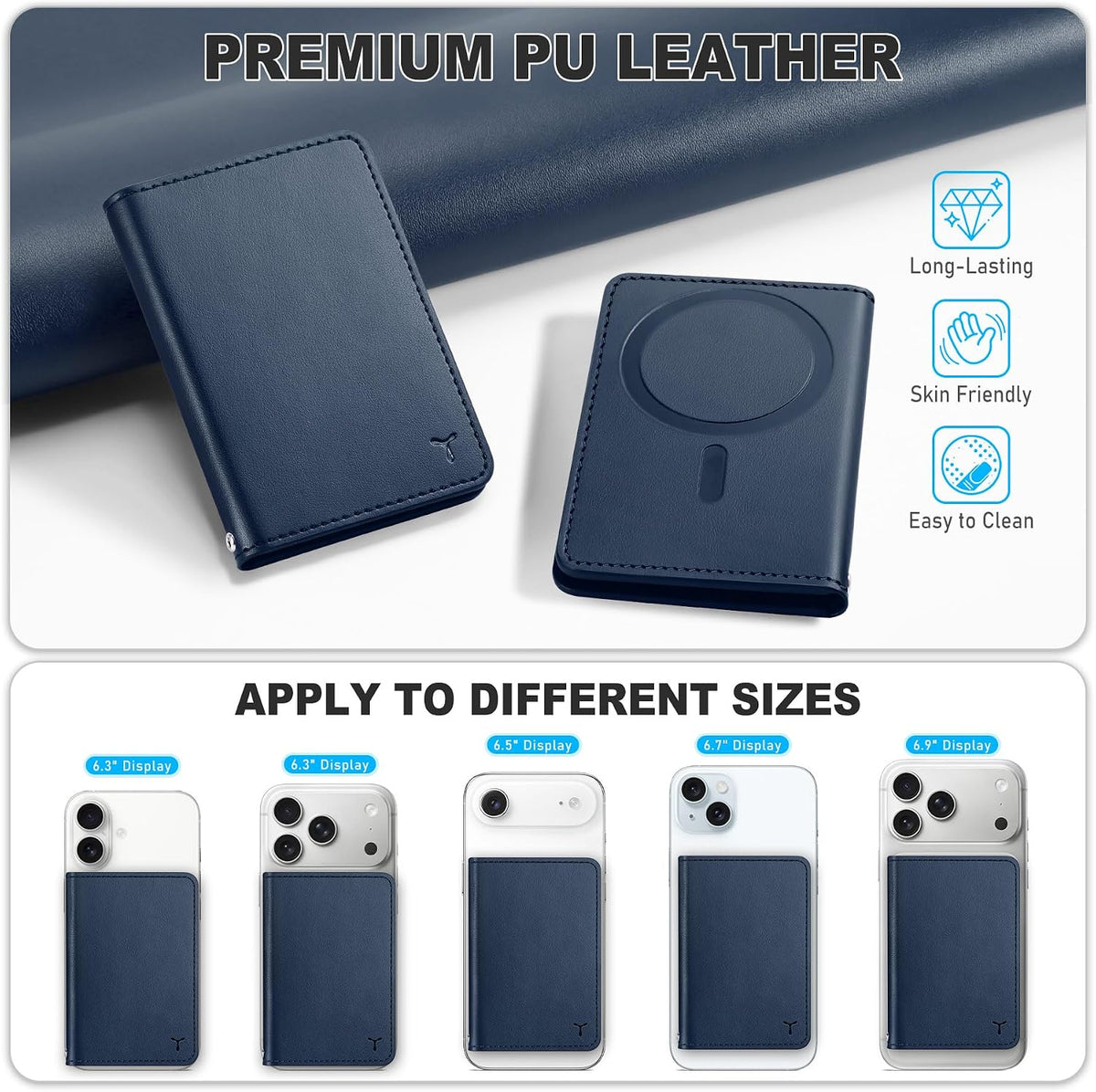 TUCCH for Magsafe Card Holder with Clear ID Window, Fit 6 Cards, Dark Blue | Magnetic Phone Wallet, for iPhone 17/17e/16/15/14/13/12 Pro/Pro Max/Plus, RFID Blocking, PU Leather