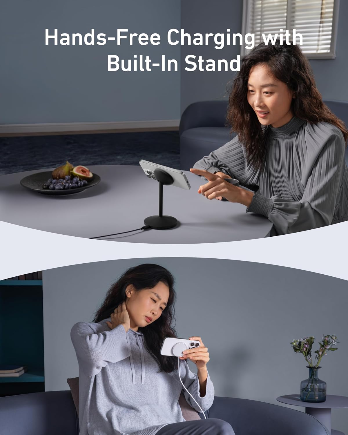 Anker MagSafe Charger, MagGo Qi2 15W 360-Degree Wireless Charger Stand | Qi2-Certified Magnetic Mount with Full Rotation, Magnetic Stand for iPhone 17 / 16 / 15 / 14 Series