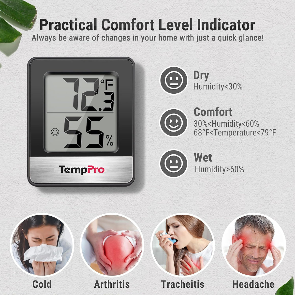 TempPro TempAir 2 Pack Hygrometer Indoor Humidity Meter, Room Thermometer