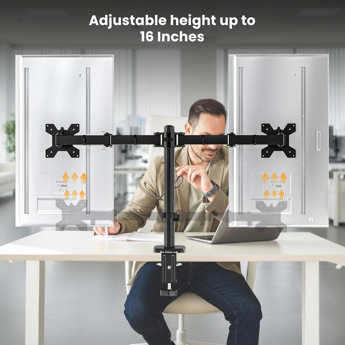 Utopia Home Dual Monitor Arms Adjustable Screen, Arm Desk Mount for 13-32 Inch Screens, VESA 75/100mm, Full Motion Tilt & 360° Rotation, Max 10kg per Arm, Height Adjustable up to 410mm (Black)