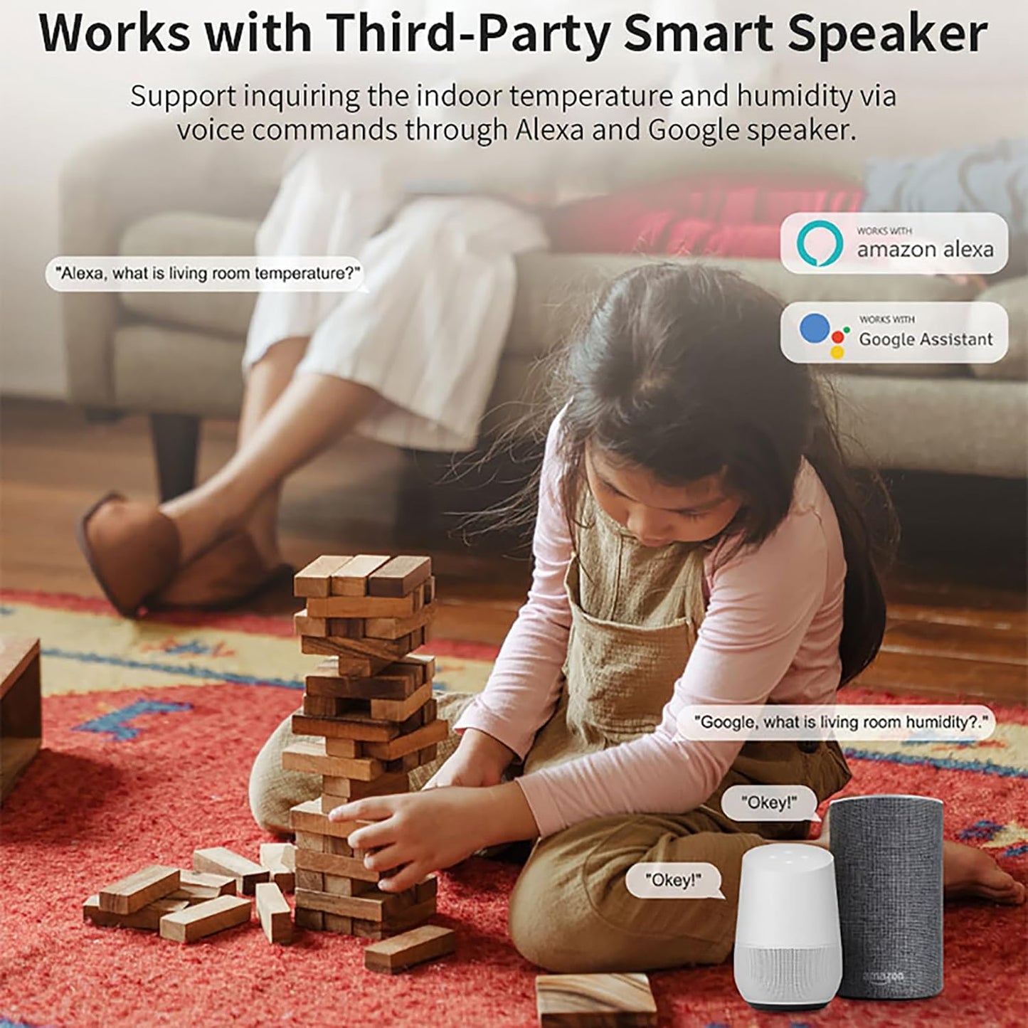 Tuya Smart Wireless Battery Powered Humidity and Temperature Sensor, Free Data Storage Export, Long-Lasting for Home/Basement/Baby Room, Alexa Compatible, Real-Time Alerts via App (4 Pack)