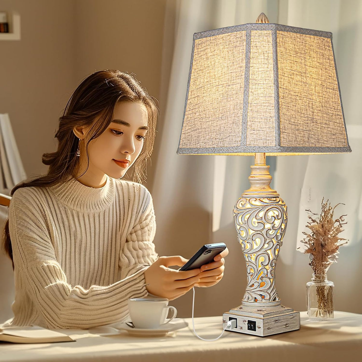 LuxSight Collection 28.5" Table Lamps Set of 2 with Nightlight for Bedroom