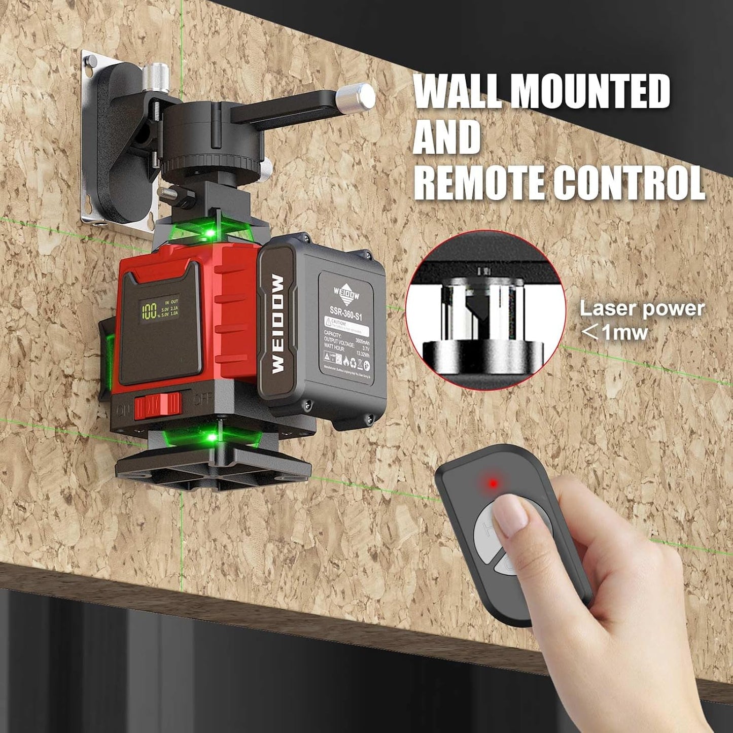 WEIDDW Laser Level 360° Green Cross Line Self Leveling Laser Measuring Tool