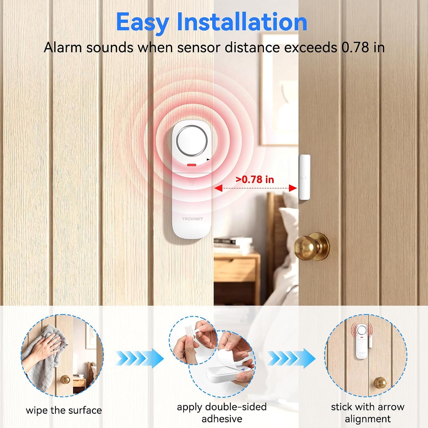 TECKNET Door Alarms When Opened, 2.4G WiFi Smart Door Sensor Alarm & Chime, App Alerts, Door Alarms for Kids Safety, Wireless Window Alarms for Home Security Systems for House, Pool, Sheds, 2 PCS