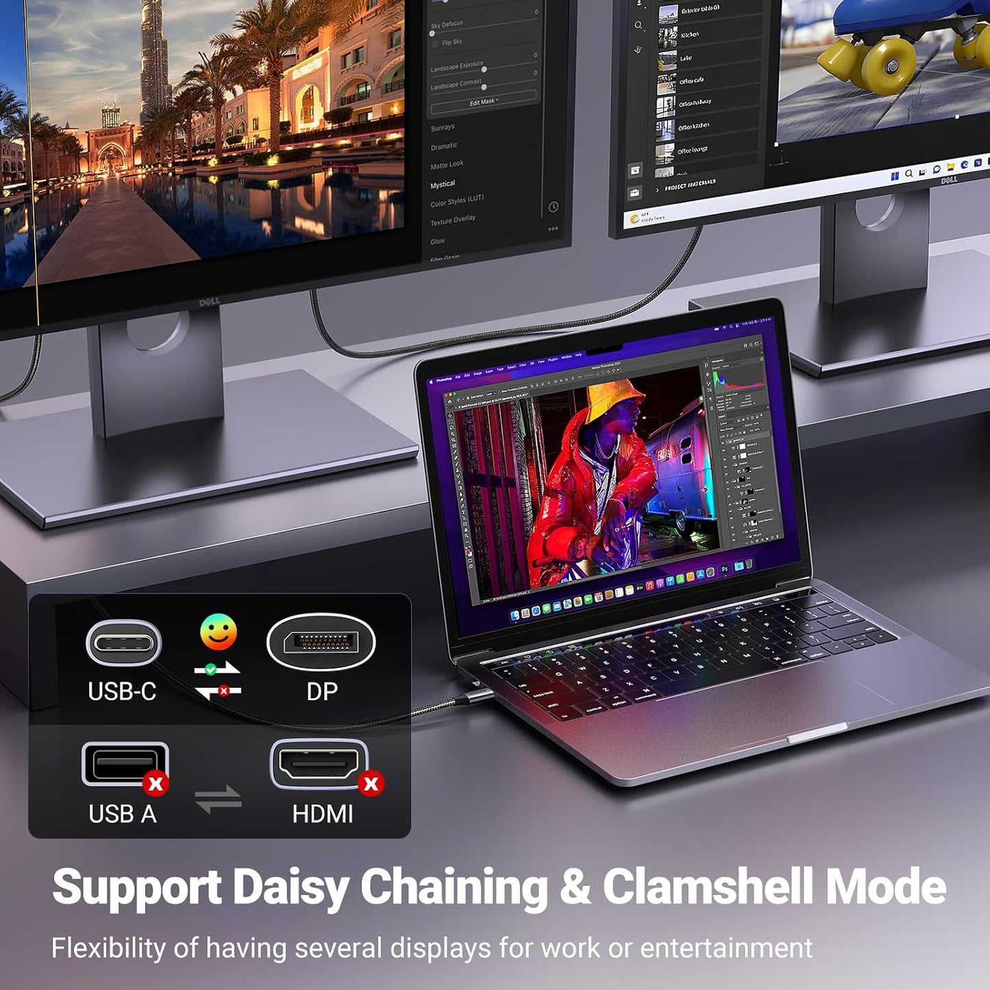 UGREEN Unidirectional USB C to DisplayPort 1.4 Cable 8K@60Hz 4K@240Hz 6.6FT | 32.4Gbps, Thunderbolt 4/3 to DisplayPort Cord, Compatible iPhone 17, MacBook Pro/Air, iPad, Mac Mini, Galaxy, XPS