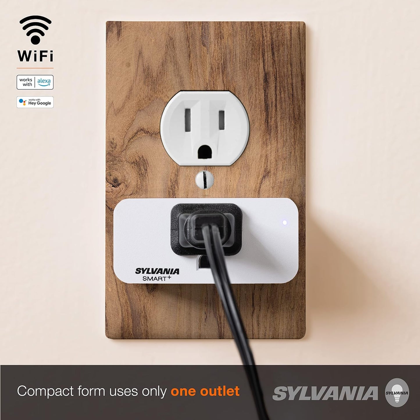 Sylvania WiFi Smart Plug, Voice Control, Compatible with Alexa and Google Home, Timer, On/Off, White - 4 Pack (75703)