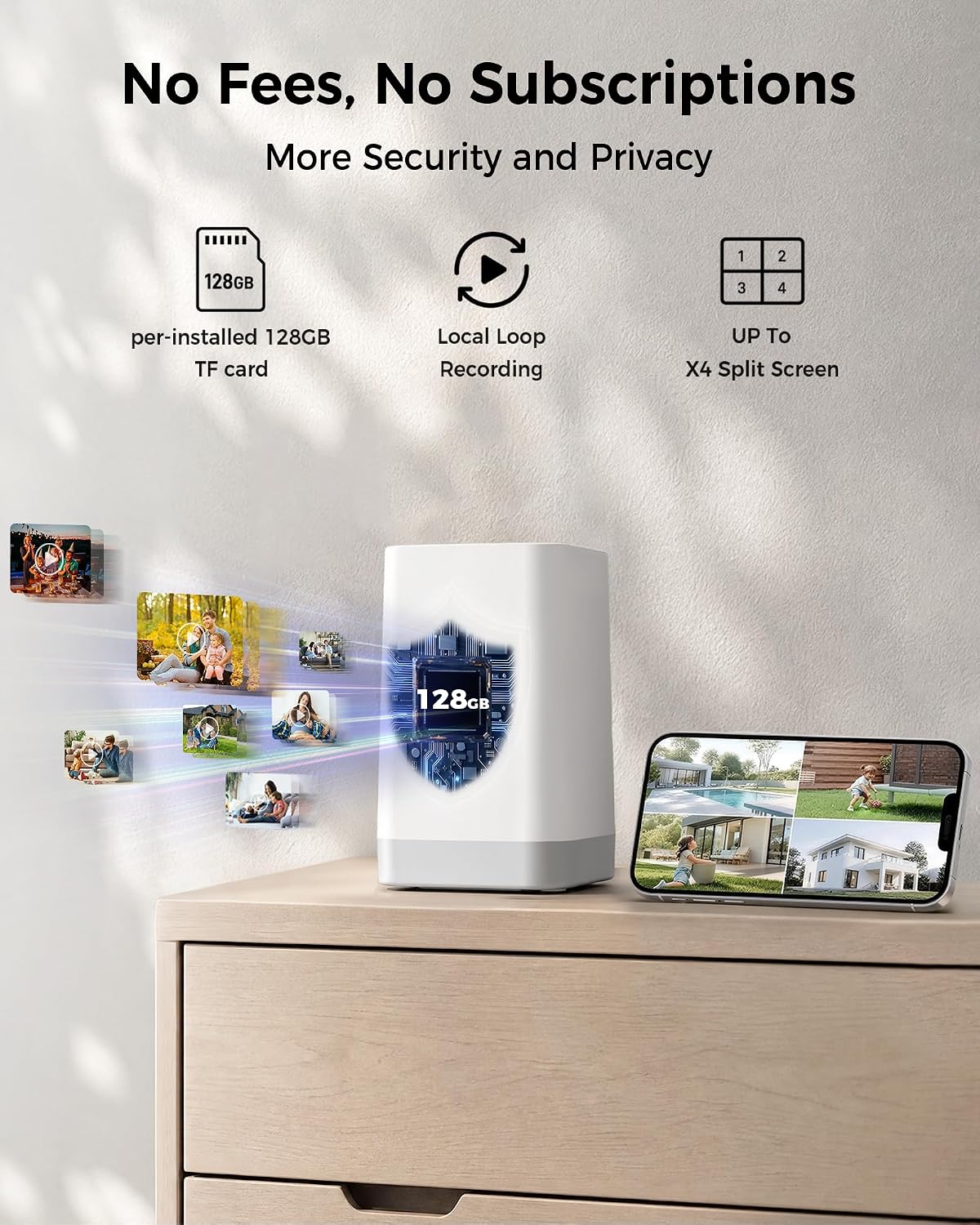 Security Cameras Wireless Outdoor 5G& 2.4G, No Subscription, 2 Cam-Kit,4MP Solar Powered Home Security Cameras System With 360°PTZ,128GB Local Storage,Color Night Vision WiFi Cameras for Home Security