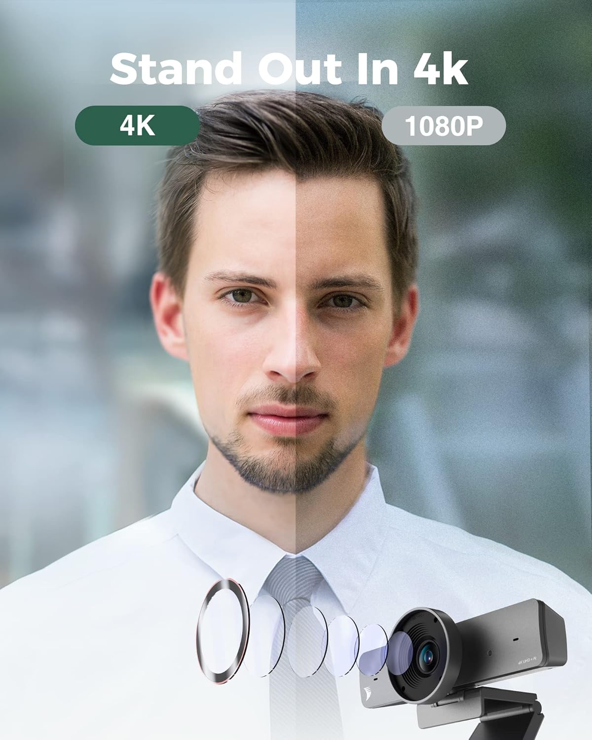 WYRESTORM 4K AI Tracking Conference Webcam Zoom Certified | Auto Framing, Presenter Tracking, 120° Wide Angle, Dual Noise-Cancelling Mics, Privacy Cover, USB Plug Play for Meeting Room