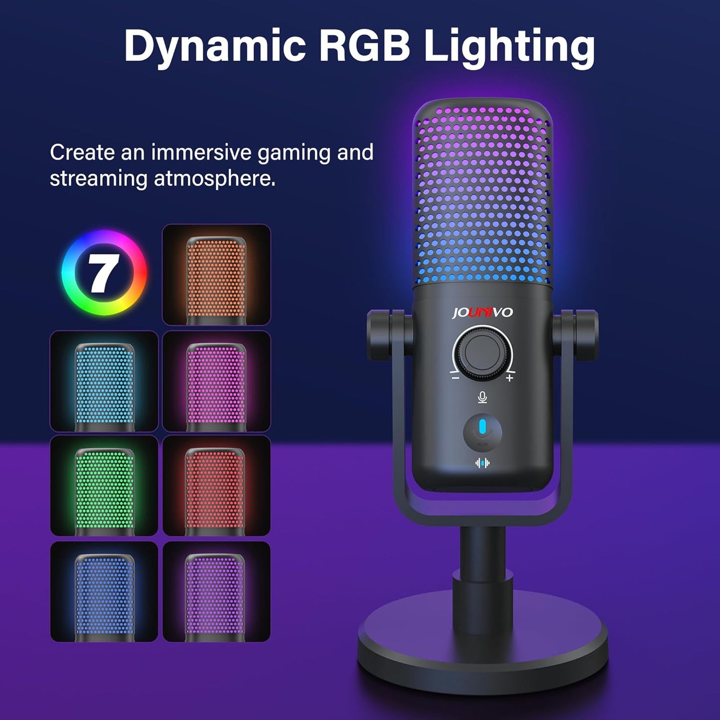 Gaming USB Microphone for PC with Pop Filter Volume Control Headphone Jack RGB Light Mute Button Plug and Play for PS4 PS5 Mac Streaming Podcast