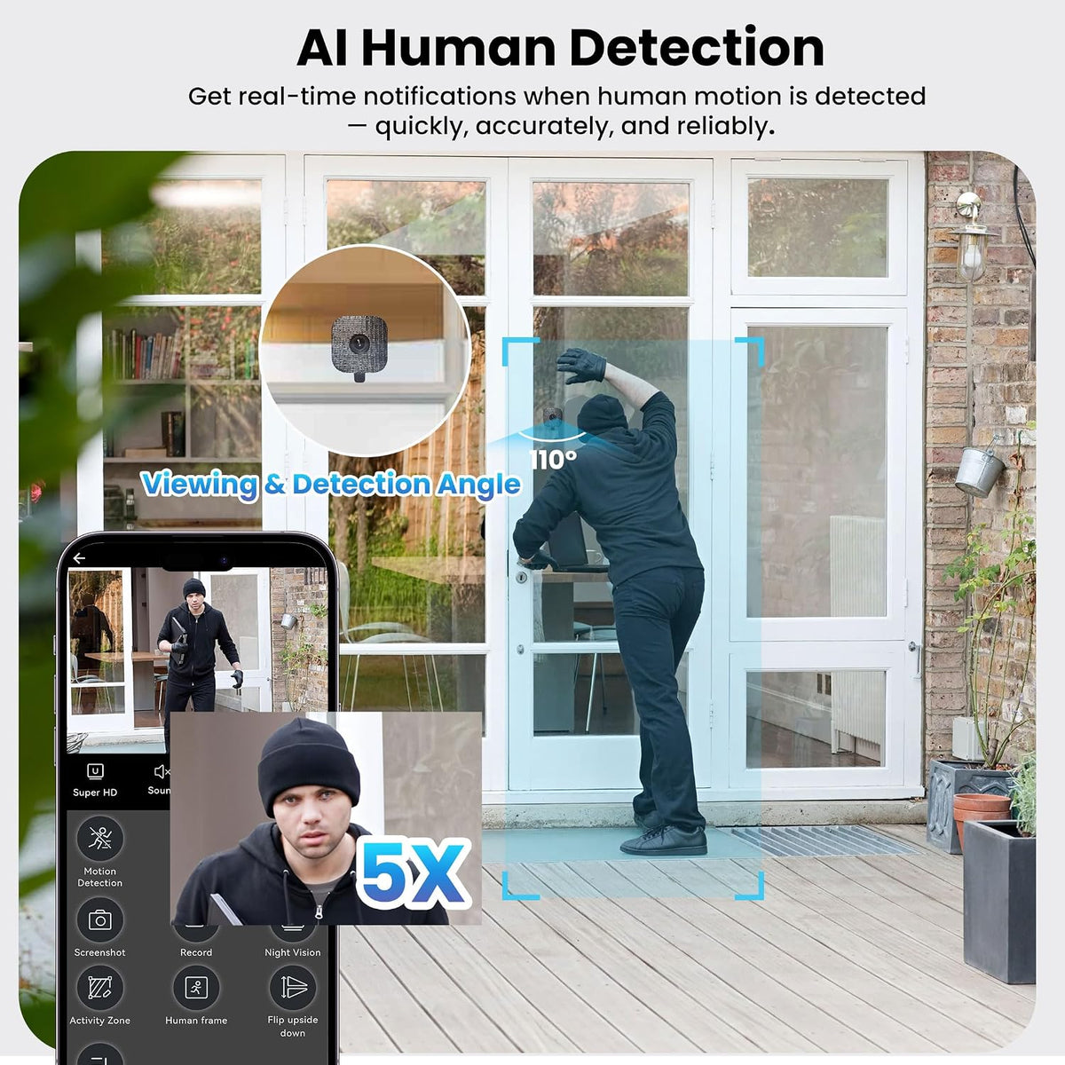vebiliki 2026 Upgraded 2K Window Camera with 32GB Memory Card, 5GHz & 2.4GHz WiFi Indoor Security Camera with Starlight Color Night Vision, AI Person & Motion Detection, Easy Install, 24/7 Recording
