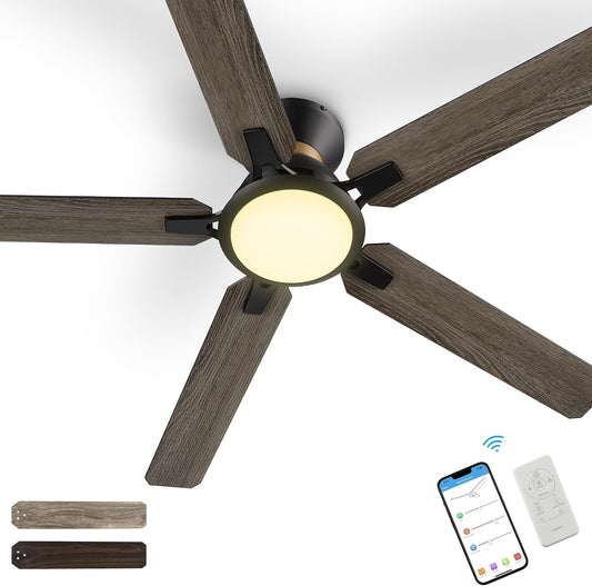 SMAAIR Smart Ceiling Fans with Lights, 52 Inch Low Profile Ceiling Fan with Remote/App/Voice Control via Alexa/Google Assistant/Siri,Flush Mount Modern Ceiling Fan for Bedroom,Reversible,Wooden/Walnut