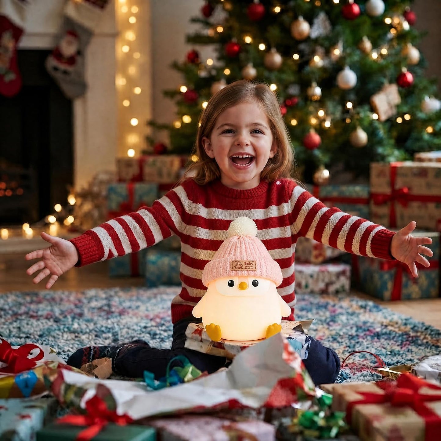Penguin Night Light for Kids, Squishy Silicone Nursery Lamp | Tap Control, 2 Brightness, 20-Min Timer, 3000K Warm LED, BPA-Free Silicone, Nursery Decor, Gift for Kids