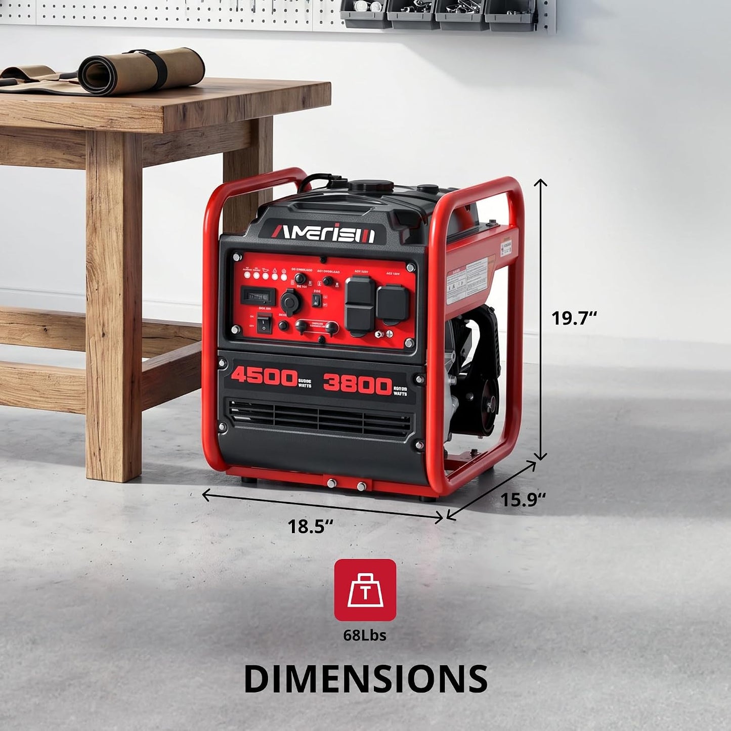 AMERISUN 4500W Open Frame Gas Inverter Generator, CO Alert, 30A RV Outlet | Parallel Ready & Eco Mode, Lightweight Portable Generator For RV Trips, Camping, Jobsites And Home Emergency Backup