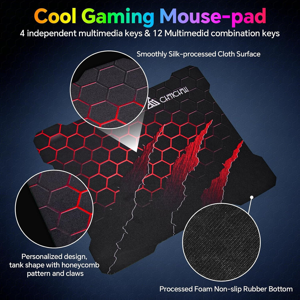 CHONCHOW Gaming Keyboard and Mouse Combo, Wired RGB Set for PC PS4 PS5 Xbox | Phone Holder, Ergo Wrist Rest, Full Size, Anti-Ghosting, USB Silent Light Up Keyboard, 7D 7200DPI Gaming Mouse, Mouse Pad