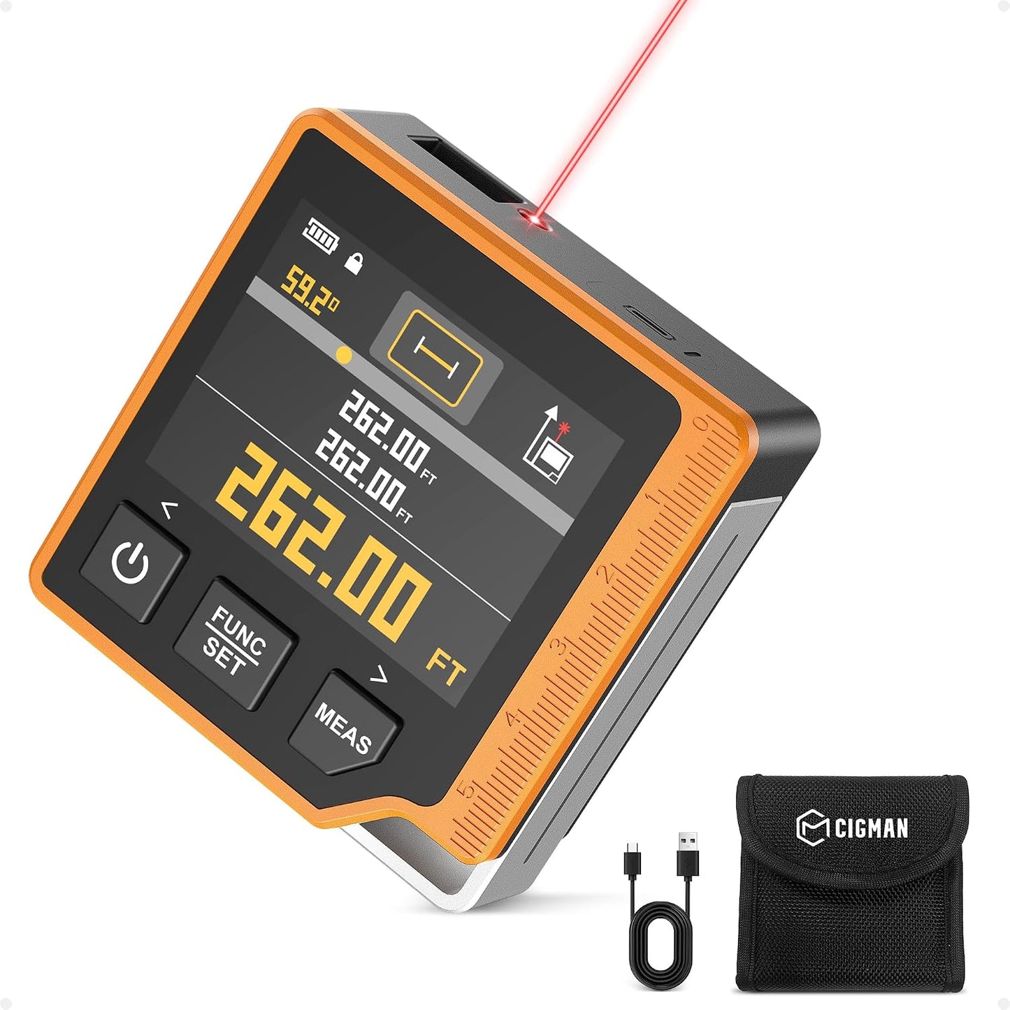 Laser Measuring Tool, 262ft Laser Measure with Digital Angle Finder & Level | 3 in 1 Laser Tape Measure, 2.4'' Color Backlit Display, 6 Units, Multi Modes, Magnetic, Rechargeable, Accurate for Carpenters