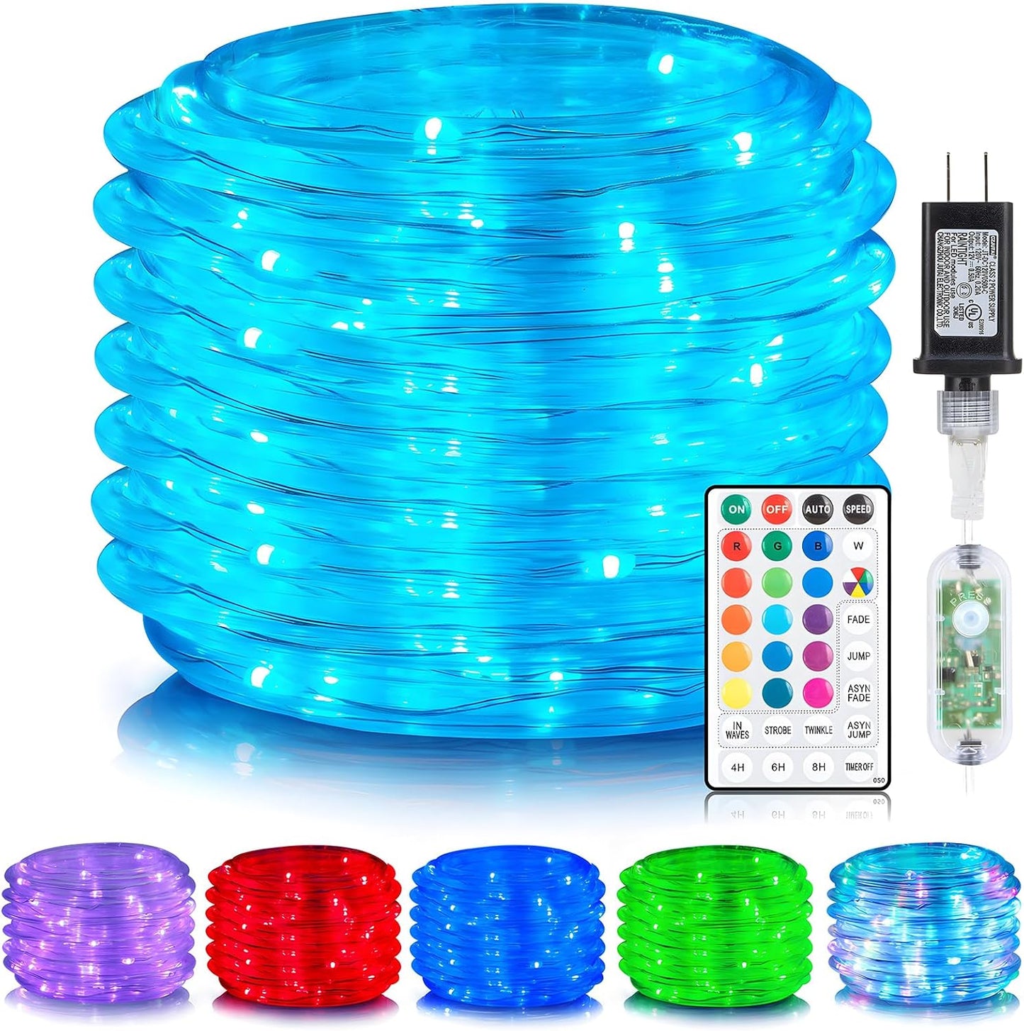 ANJAYLIA 66FT 200 LED Color Changing Rope Lights with Plug and Remote | Led Outdoor Waterproof Rope Light with Color Option, 7 Modes, Timer, Memory, Remote For Bedroom, Deck, and Holiday Decor