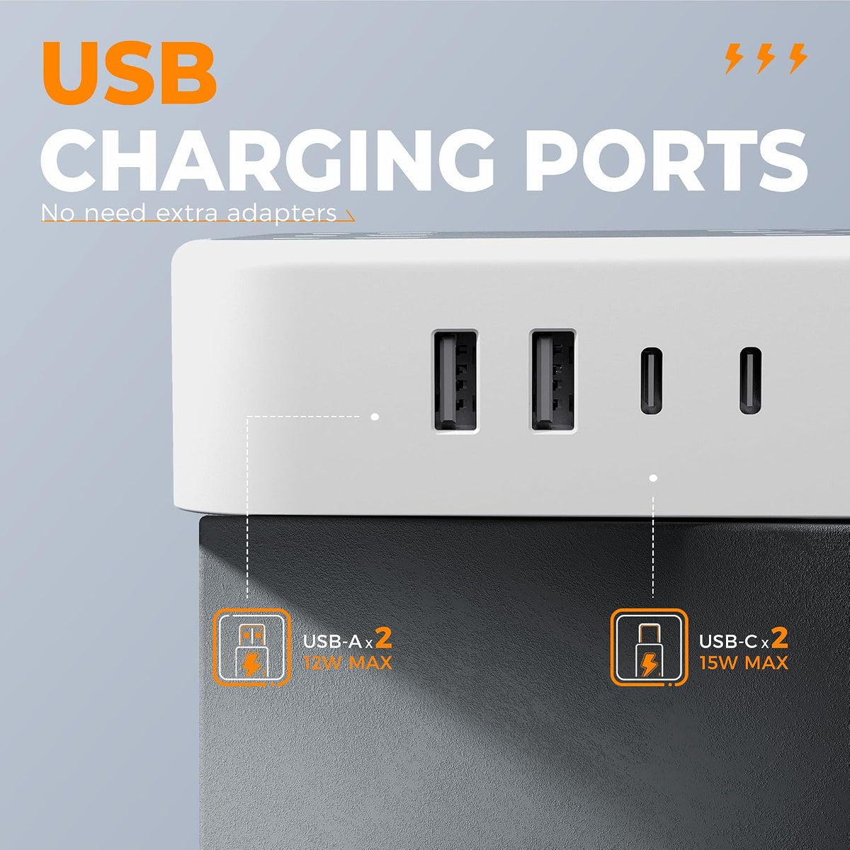 TESSAN Surge Protector Power Strip, 5FT Flat Extension Cord