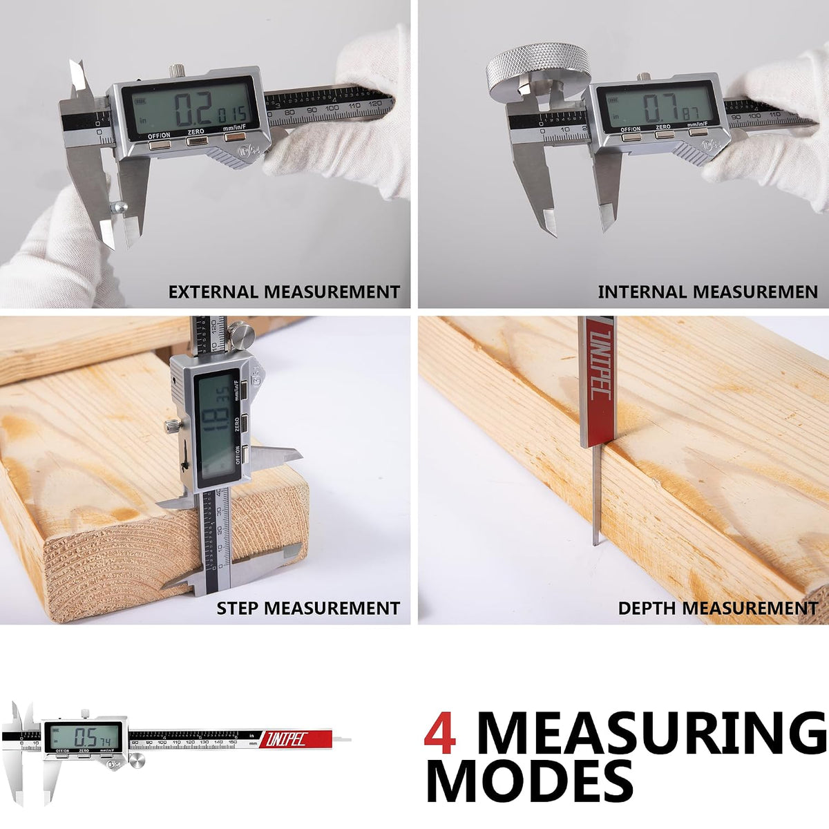 Rechargeable Digital Caliper 6 Inch, Stainless Steel | Large LCD Display, Inch/mm/Fraction Conversion, Electronic Micrometer, Professional Vernier Measuring Tool