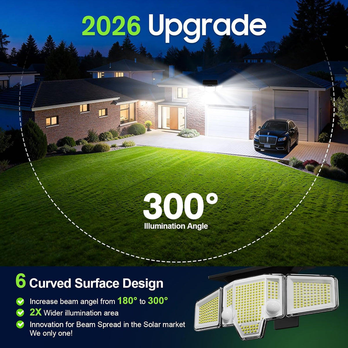 Solar Flood Lights,4000LM Dual Motion Sensor Outdoor Lights, 2 Pack