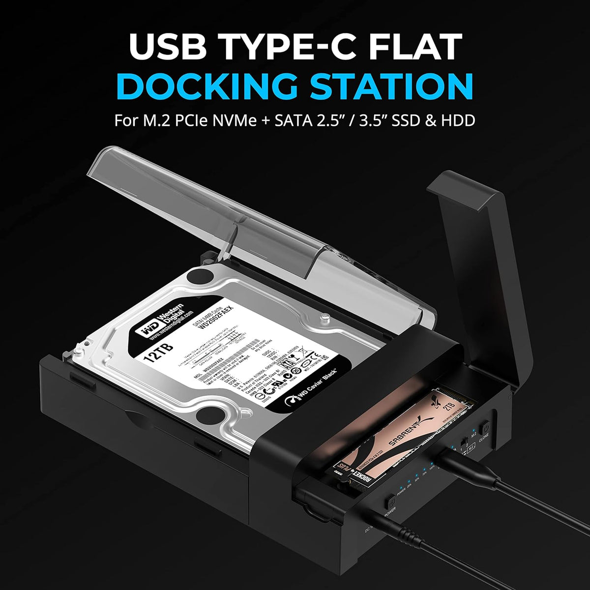 SABRENT Lay Flat NVMe & SATA HDD/SSD Dock, USB-C 10Gbps (DS-UFNC)