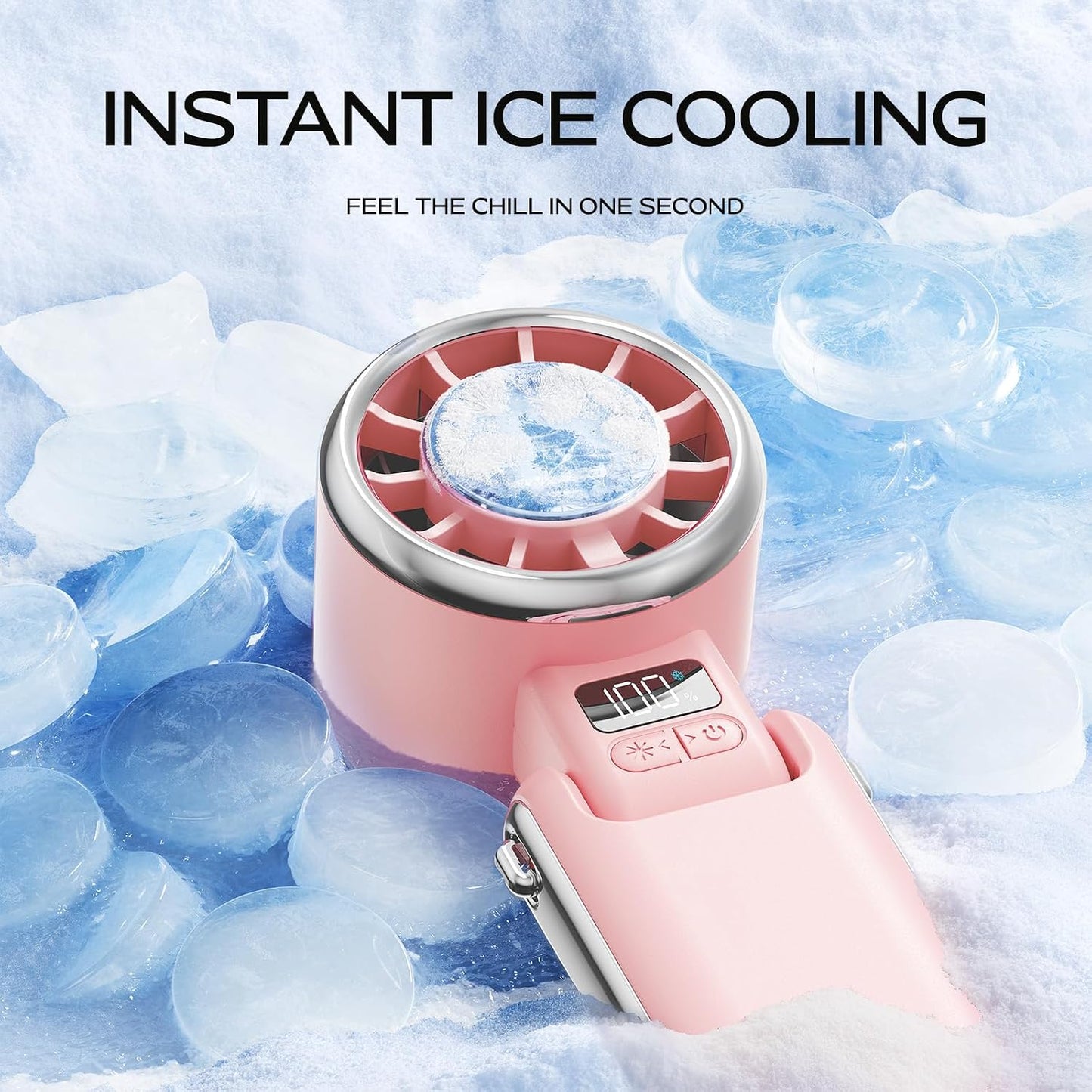 SHEWIND Portable Handheld Fan with Ice Cooling - 5 Gear High Speed Personal Turbo Fan Rechargeable, Up to 13 Hrs, Mini Hand Fans for Travel Essentials, Beach Vacation, Gifts for Women, Men (Pink)