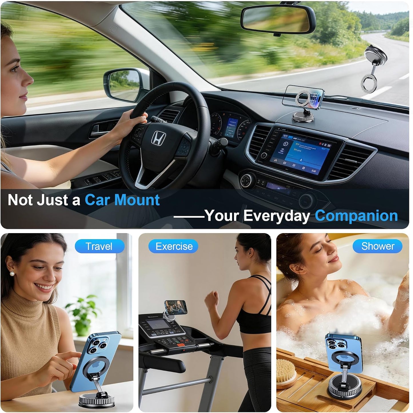 Car Phone Holder for Magsafe [2026 89+LBS Suction & 3700gf Magnetic] 360° Adjustable cell Phone Mount, Phone Holders for Your Car Dashboard Windshield Tripod Camera Video Stabilizers for iPhone 17-12