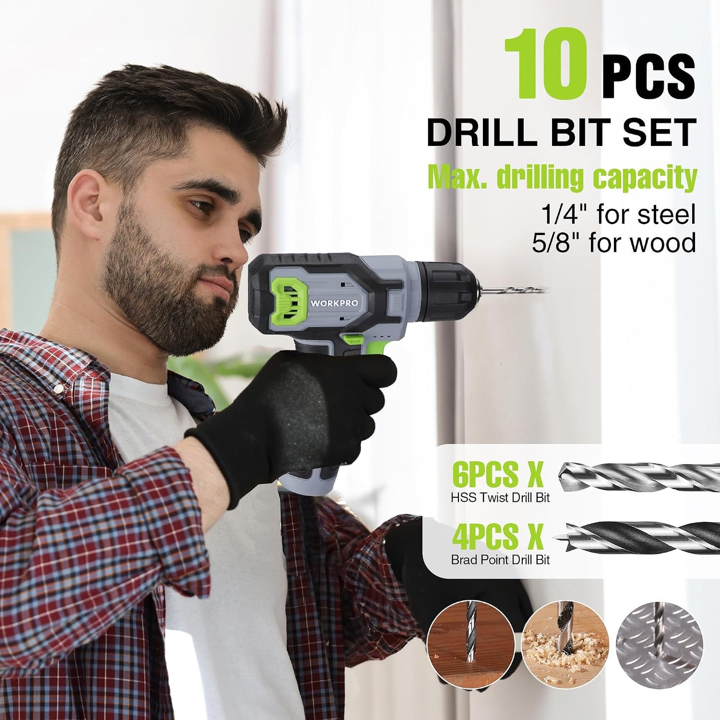 WORKPRO Power Drill Bit Set with Tool Box, 8V Cordless Drill Driver | Cordless Screwdriver Kit, 21pcs Accessories, 3/8" Keyless Chuck, 2.0Ah Battery, Portable for DIY