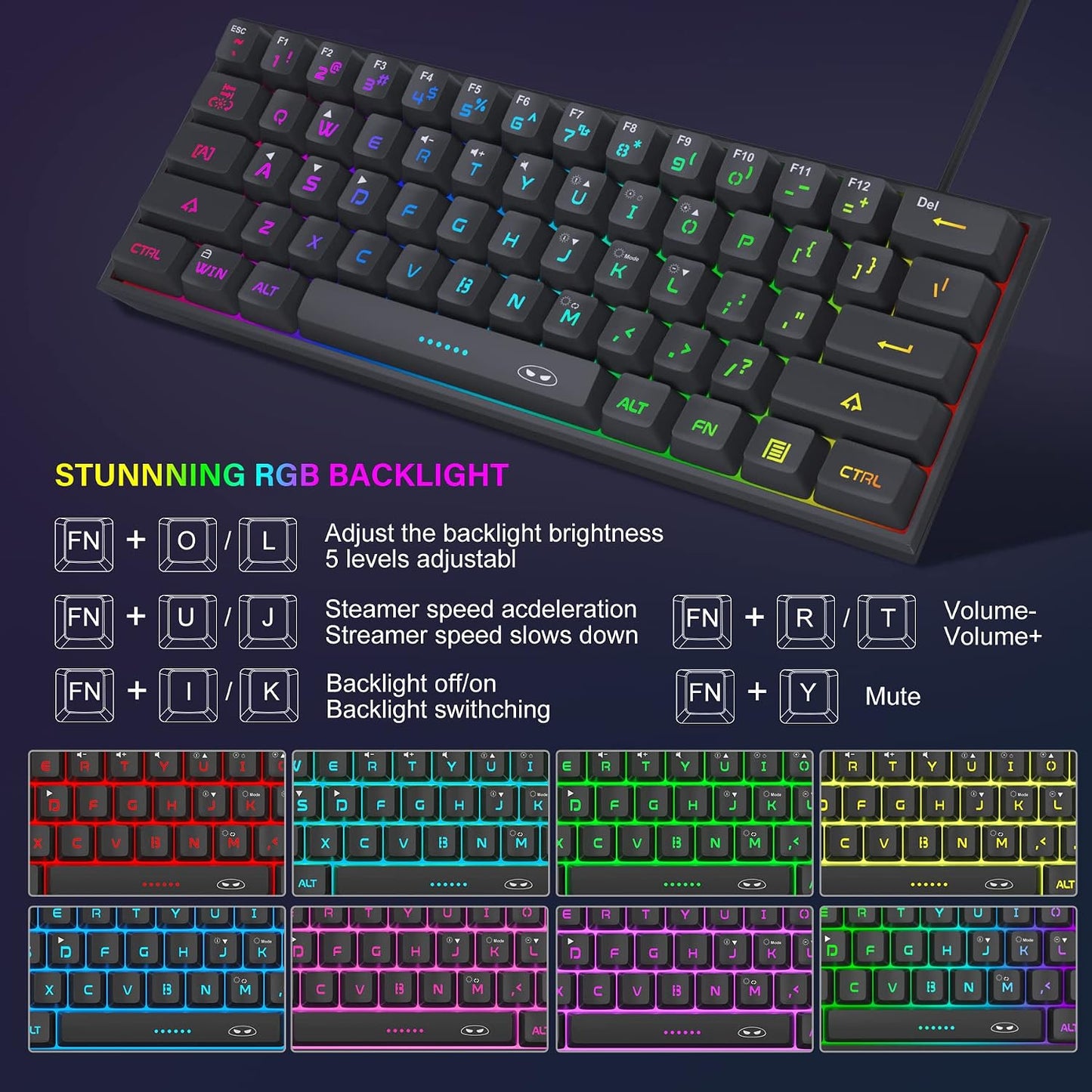 MageGee Mini 60% Gaming Keyboard, RGB Backlit 61 Key Ultra-Compact Keyboard, TS91 Ergonomic Waterproof Mechanical Feeling Office Computer Keyboards for PC, MAC, PS4, Xbox ONE Gamer(Black)