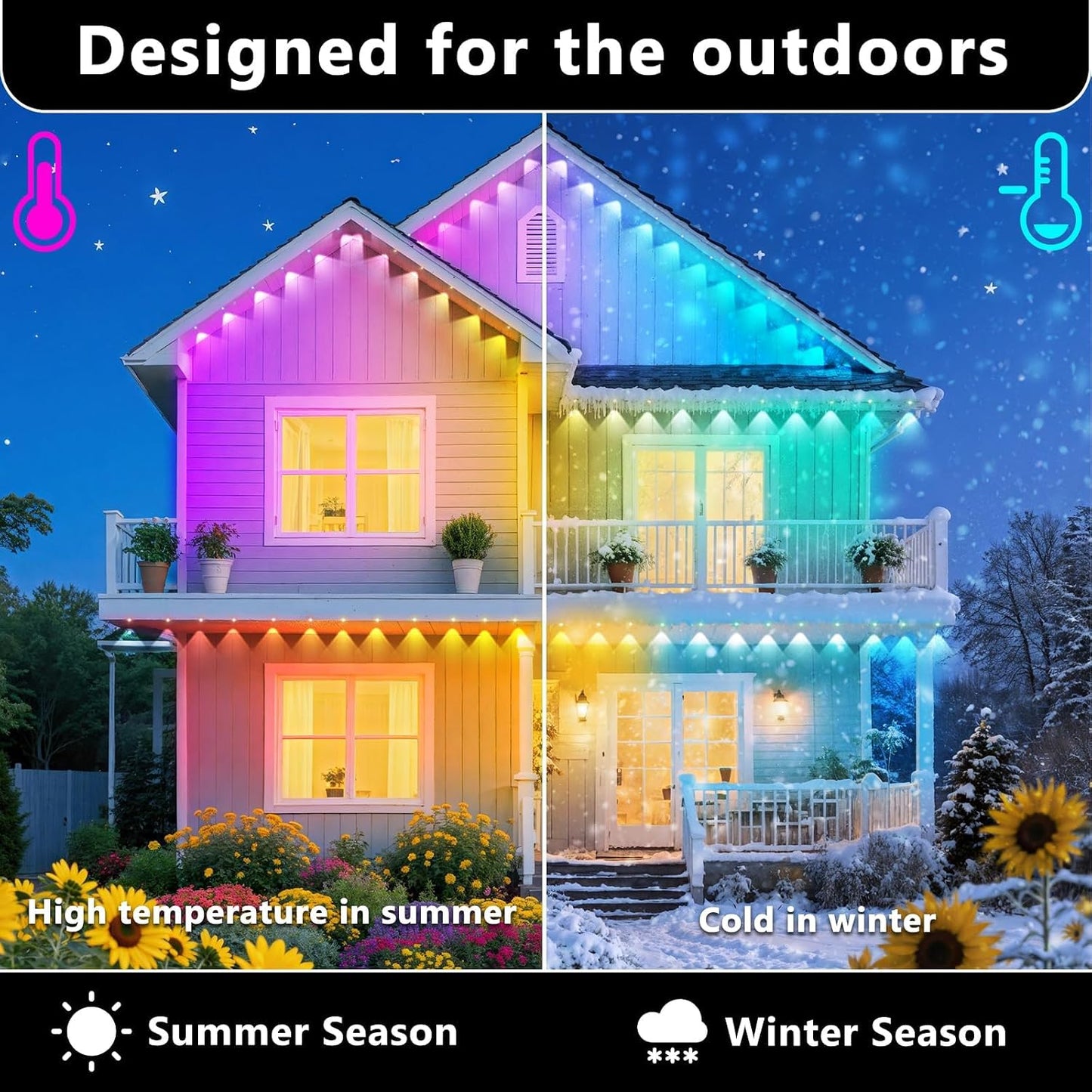 CETELUMA 300FT Permanent Outdoor RGB Lights, IP67 Waterproof Smart Eave Lighting, with App/Remote Control Eaves Light, DIY LED Scenes Modes for House Roof Decor,Christmas,Party