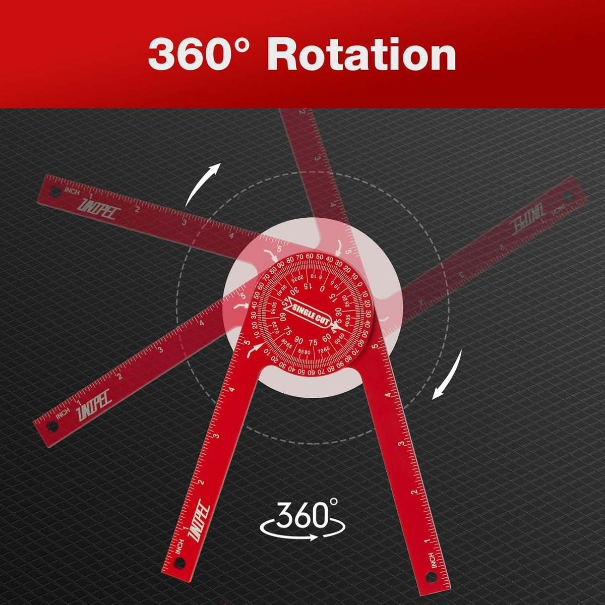 7.3 Inch Aluminum Miter Saw Protractor & Angle Finder Tool, Red | Laser-Engraved Scale, Miter Protractor, For Woodworking, Trim & Crown Molding, Baseboard & Carpentry