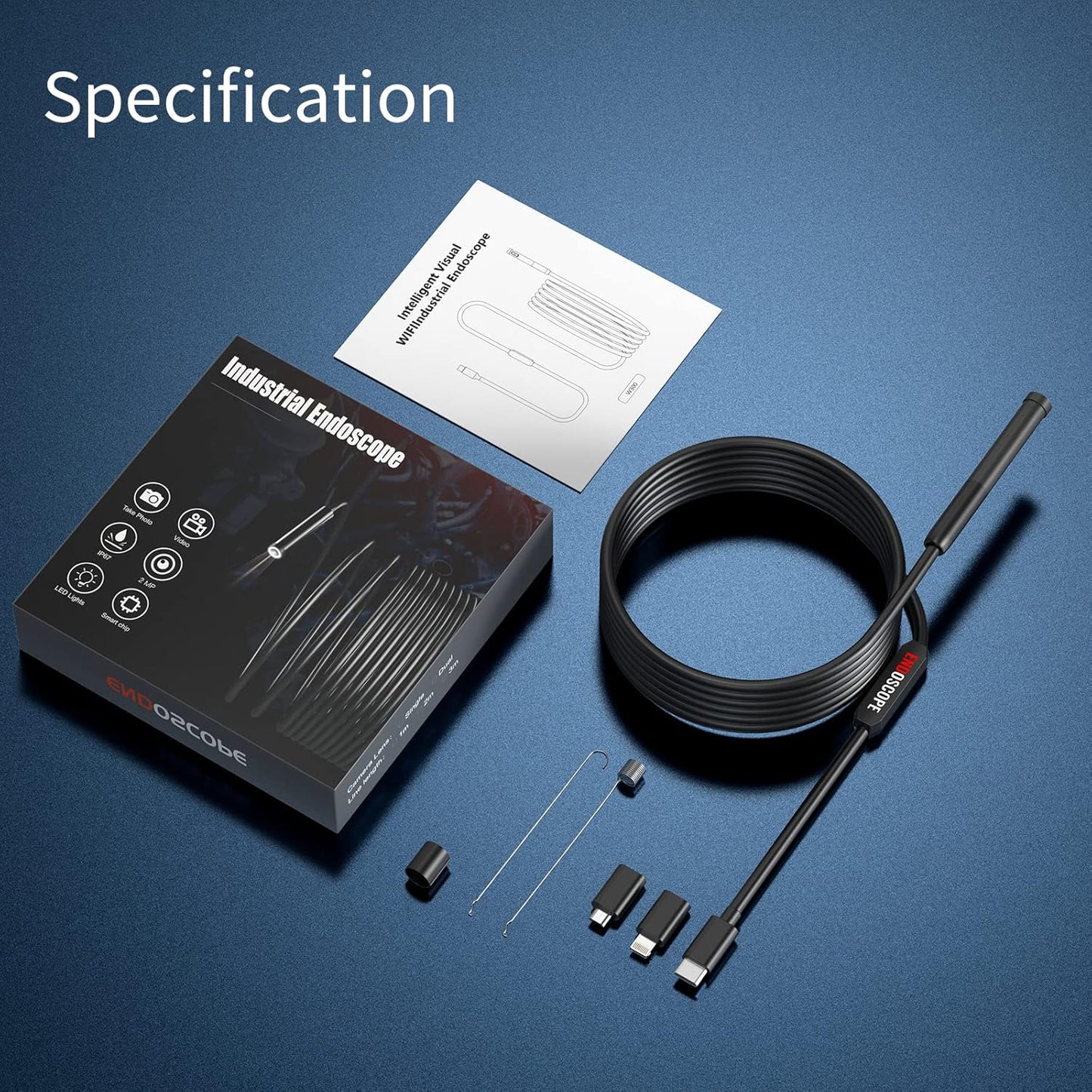 Endoscope Camera with Light, Borescope with 6 LED Lights,Endoscope with 9.8ft Semi-Rigid Snake Camera,IP67 Waterproof Inspection Borescope Camera with Light for Android iPhone iPad, Tools for Men