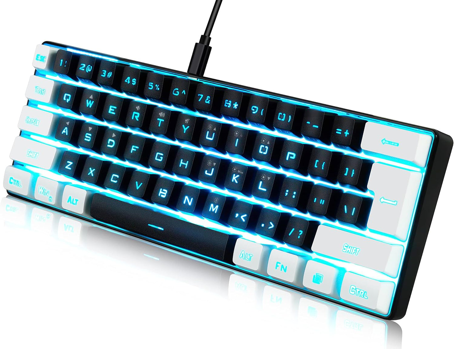 abucow 60% Percent Gaming Keyboard Minimalist Portable Wired Ultra-Compact Mini Imitation 61 Keys RGB Backlit Keyboard (White-Black)