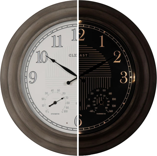 CLXEAST 24" Illuminated Outdoor Atomic Wall Clocks Waterproof,IP65 Rating
