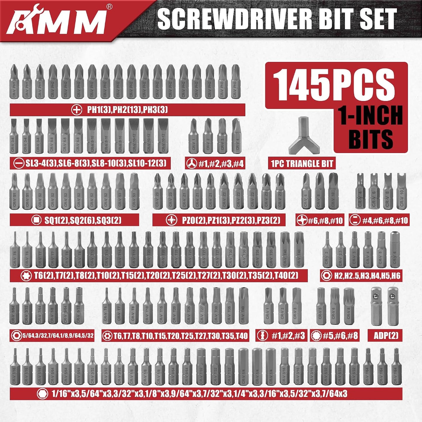 AMM 232-Piece Ultimate Screwdriver Bit Set, Cr-V Steel Impact Driver Bits, Includes Security, Drill, Nut Driver, Ratchet Wrench & Holder