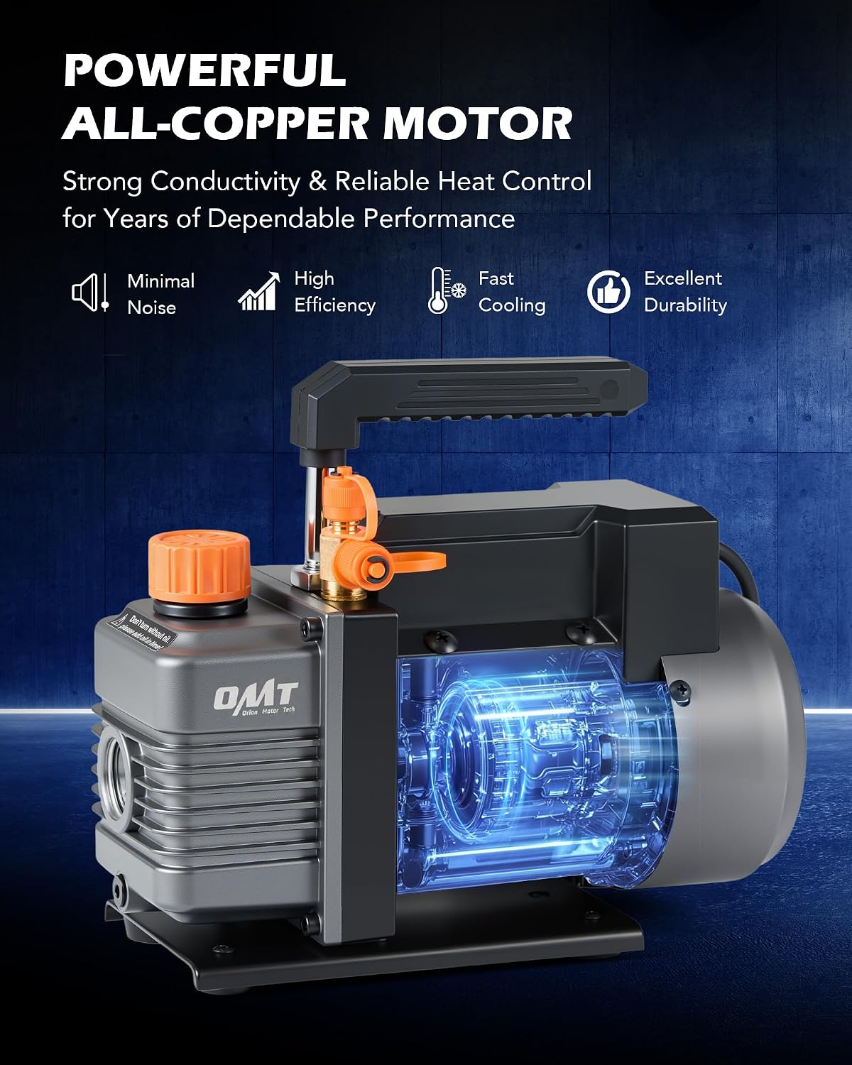 OMT 4 CFM AC Vacuum Pump and Gauge Set for R134a R12 R22 R502 | Copper Motor, Aluminum Alloy Casing; 3 Color Hoses, Can Taps, Adapters & Leak Detector; For Mini Split, HVAC & Auto Systems