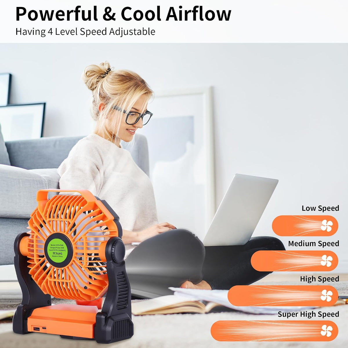 20000mAh Portable Fan Rechargeable Battery Powered Fan Camping Essentials | TDLOL Cordless Rechargeable Battery Operated Camping Fan with Light & Hook,USB Personal Fans Outdoor Beach Tent Travel Desk