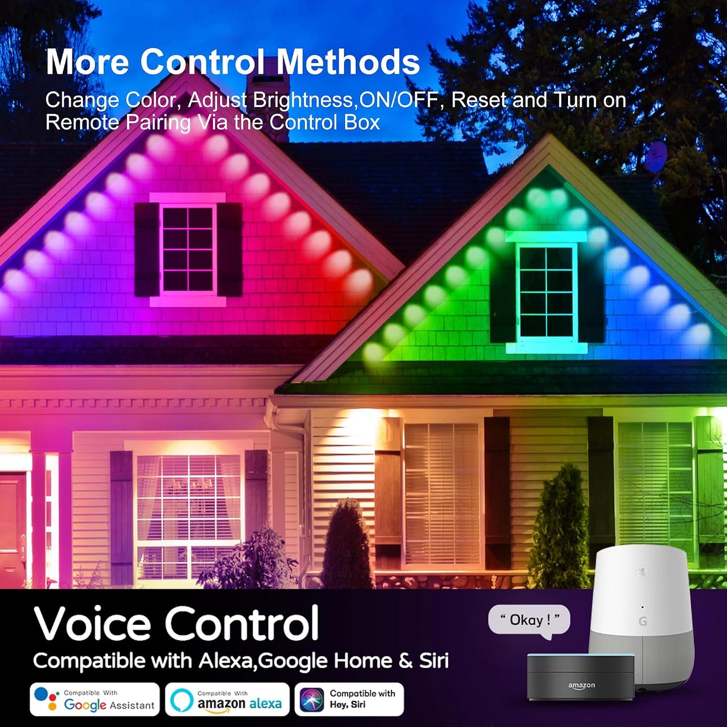 Permanent Outdoor Lights, 100ft RGB Outdoor Christmas Lights with 72 LED Lights, IP67 Waterproof LED Eaves Lights with DIY Scene Modes for Halloween Decor, Smart APP & Remote Control