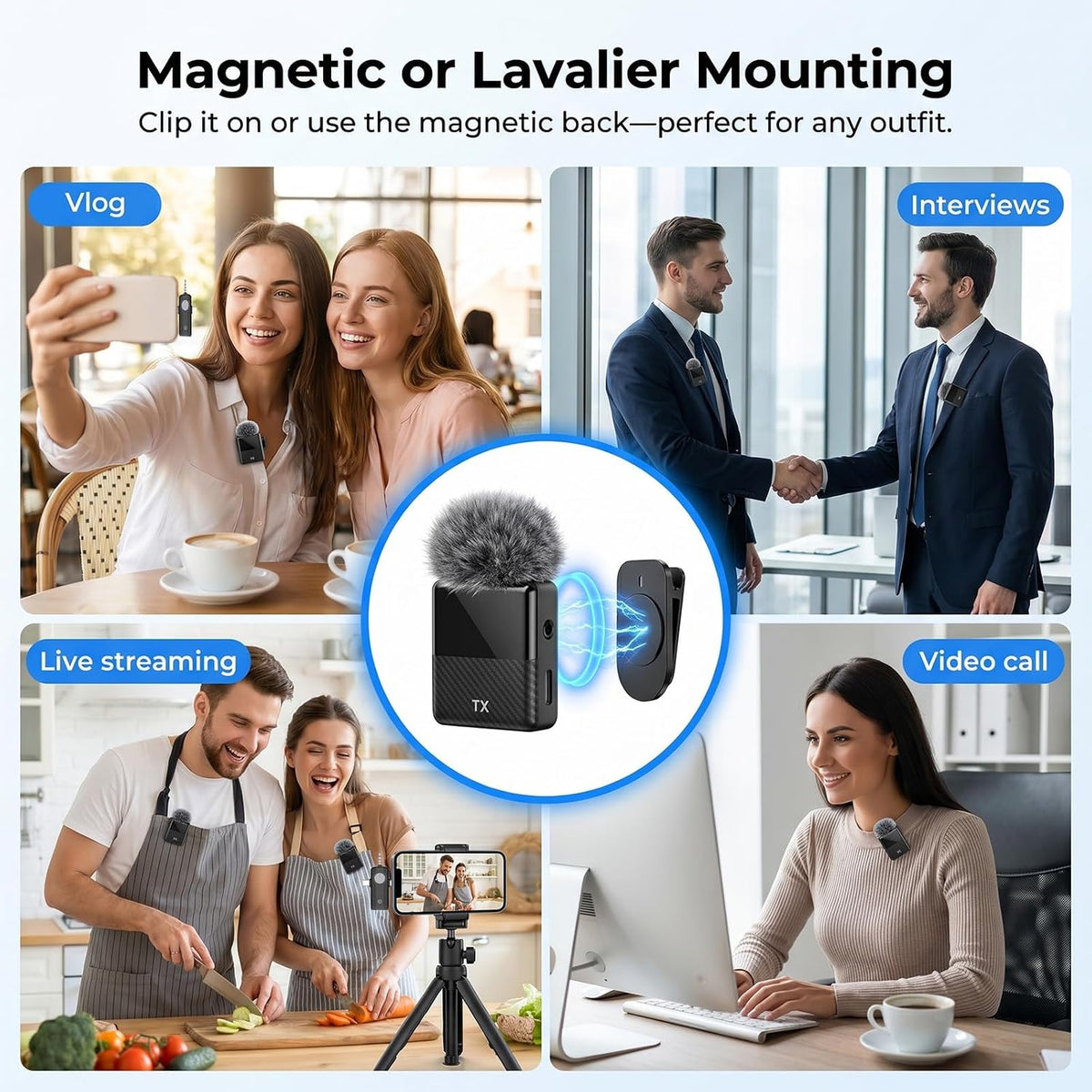 DORNLAT Wireless Lavalier Microphone, 3 in 1 Plug Play Lapel Mic for iPhone/Android/Camera, Noise Cancelling, Mini Compact Lavalier Mic for Vlog, YouTube, TikTok, Live Streaming, Record Interview