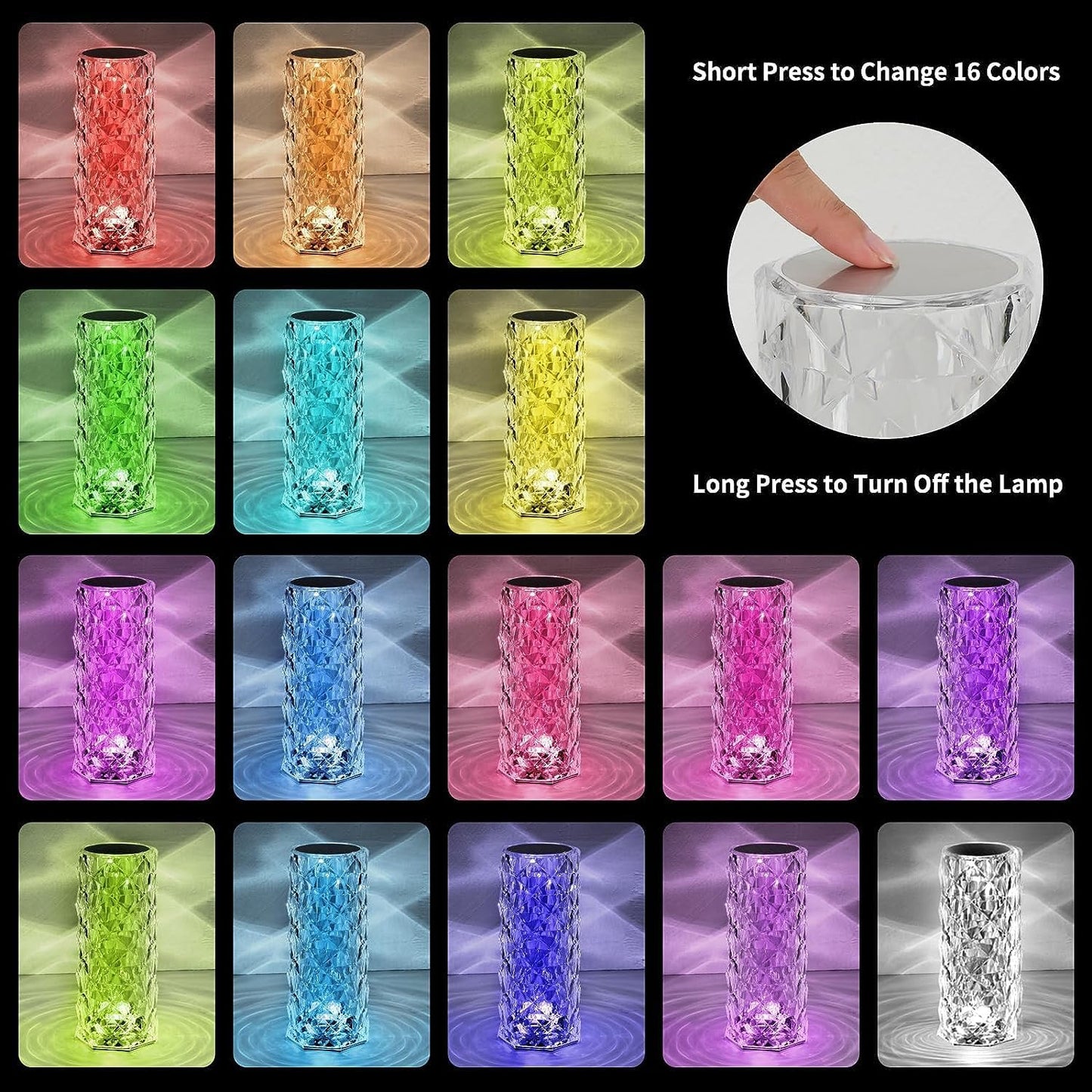 2 Pack Crystal Table Lamp, Remote and Touch Control Rose Wave Lamp, RGB Color Changing Night Light, Dimmable, USB Rechargeable Decoration Ambient Lighting for Dinner/Bars/Game Room/Living Room/Bedroom