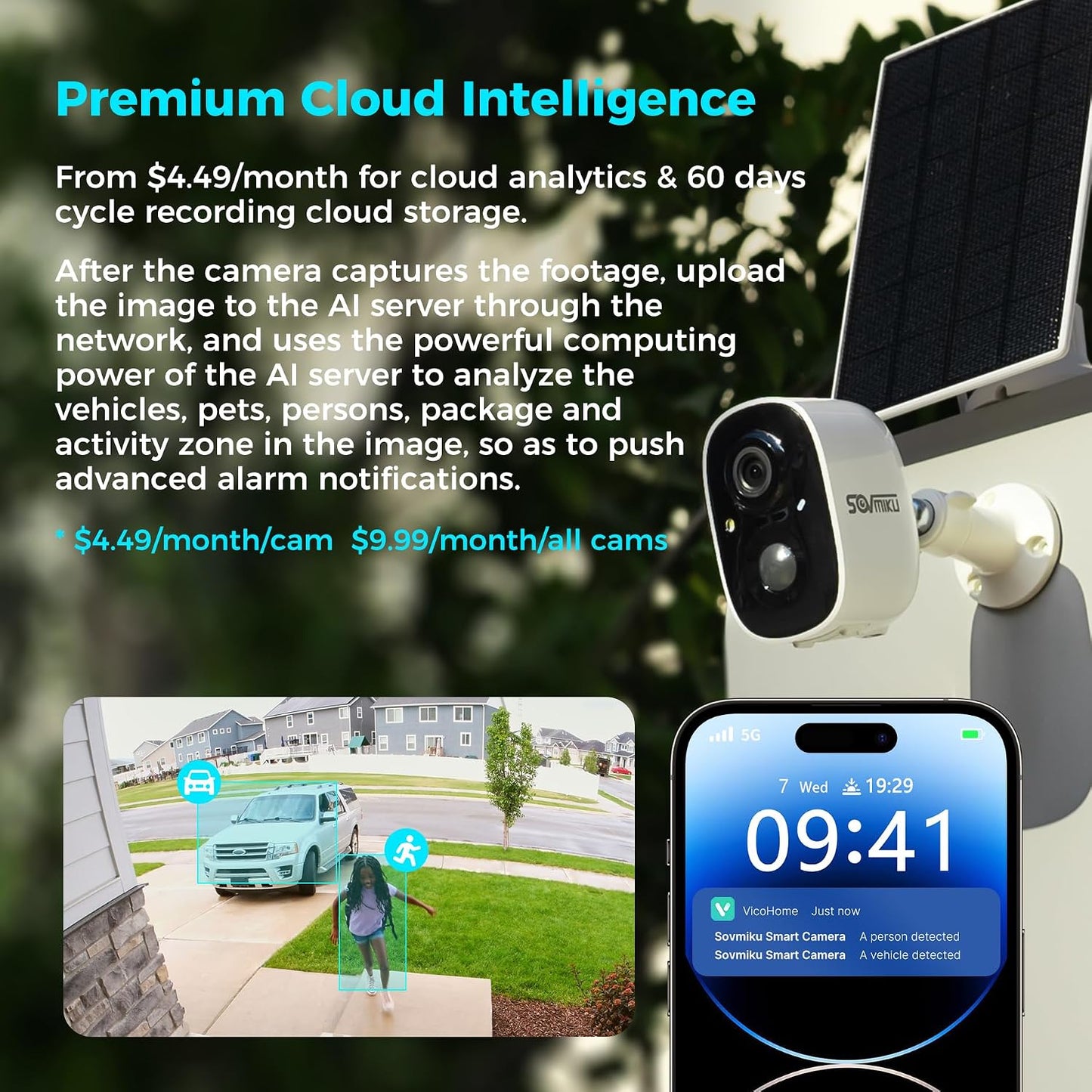 Vicohome 2CG6 Best 2K Solar Security Camera Wireless Outdoor System, No NVR Needed, Battery Powered, Easy to Setup,Motion Detection, Two Way Audio,Color Night Vision, SD Slot, 180 Days Care Plan